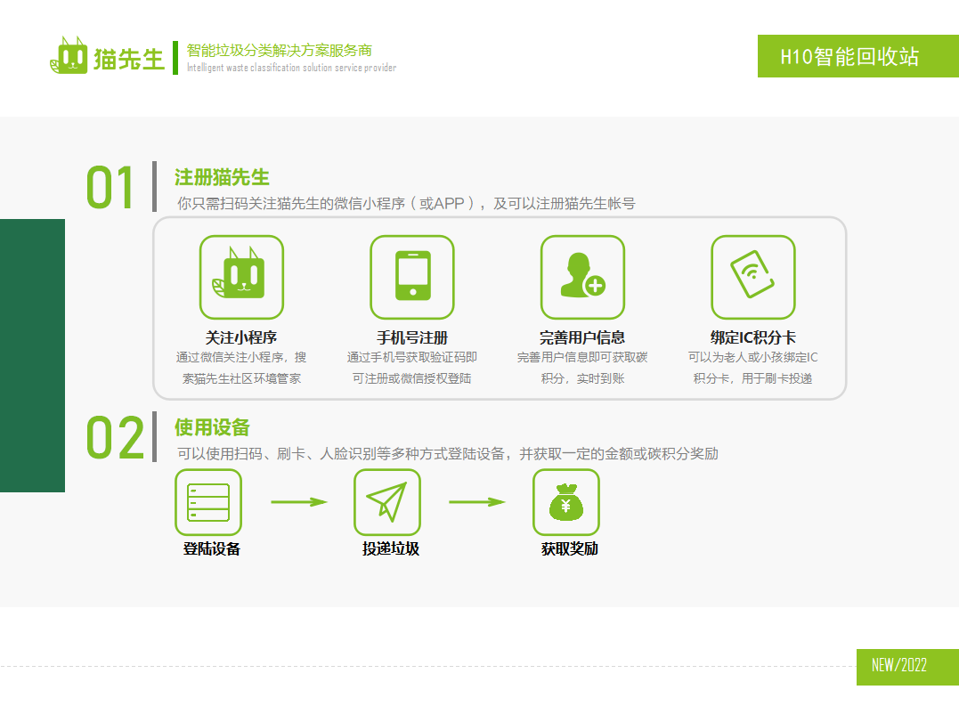 貓先生智能再生資源回收站，廢舊物資回收站，智能再生資源回收箱使用流程，社區(qū)垃圾分類站生產(chǎn)廠家